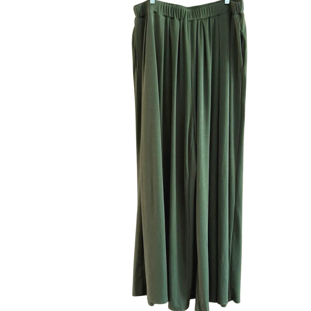 Cider pull on wide leg pants olive green high rise stretch waist ribbed 2XL - Picture 3 of 10